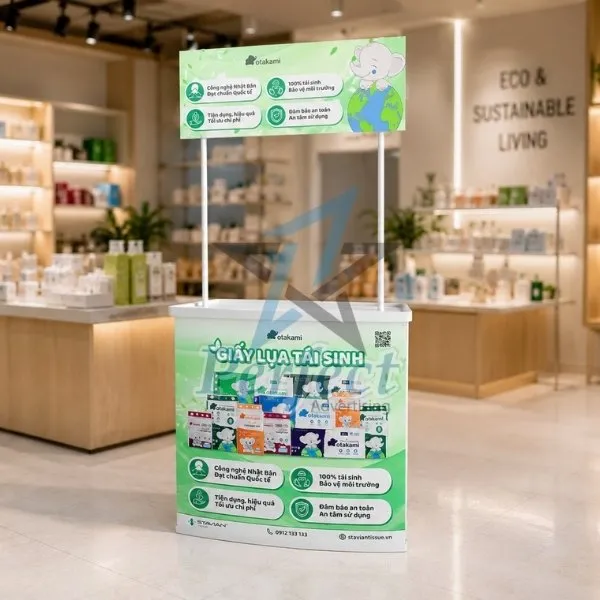 booth nhựa giấy lụa tái sinh trưng bày hàng tiêu dùng
