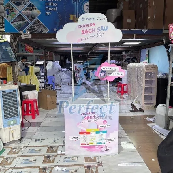booth nhựa giới thiệu bông tẩy trang ngành beauty care