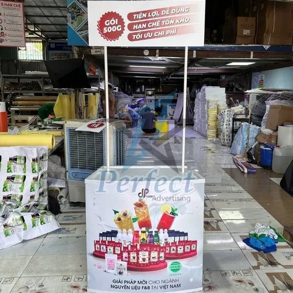 booth nhựa sampling nguyên liệu pha chế bột nền đồ uống
