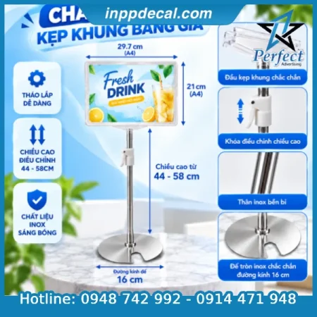 chân đế kẹp khung bảng giá tròn a4